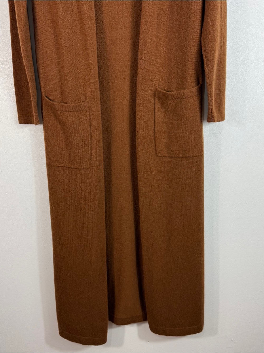 Theory 100% Cashmere Open Front Duster Cardigan Women’s S Brown Pockets - Picture 3 of 12